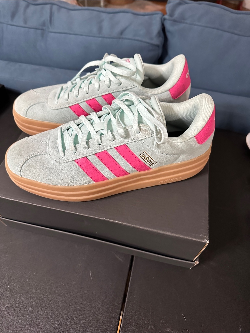 adidas Women’s Mint Green and Hot Pink Suede Platform Sneakers